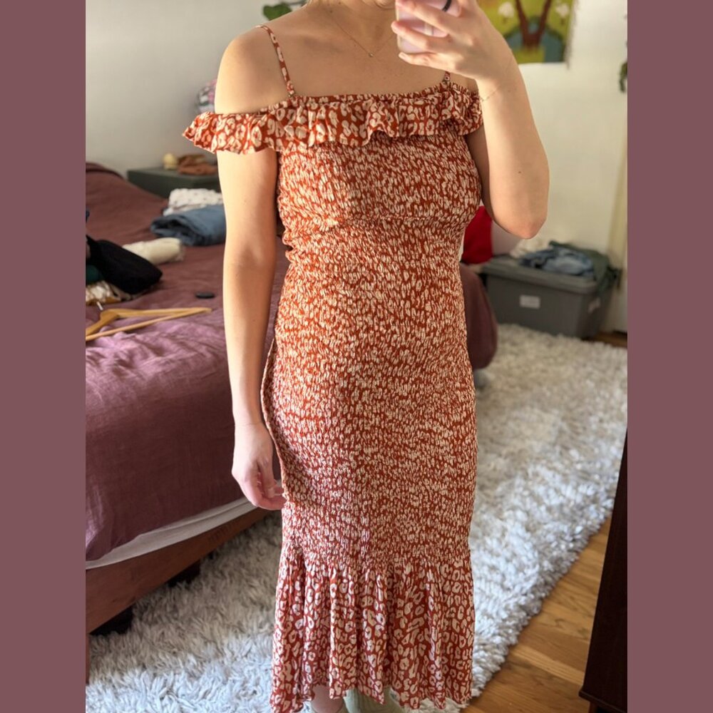 Anthropologie Celandine Off-The-Shoulder Smocked Midi Dress